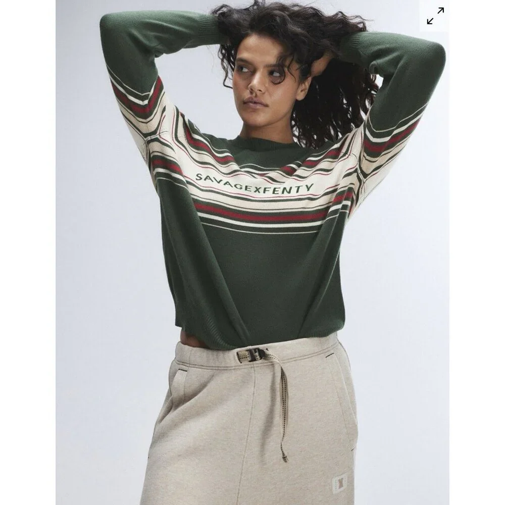 Savage X Fenty Lit Leisure Knit Green Shade Striped Sweater Size 2X Unisex‎